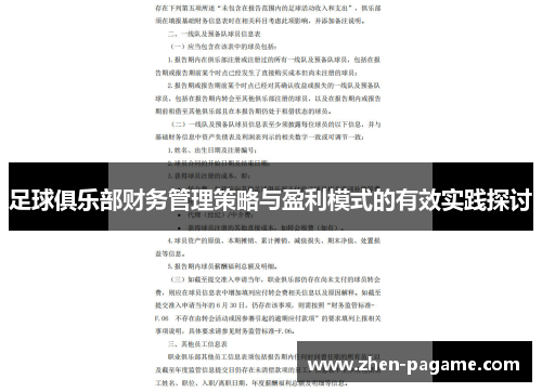 足球俱乐部财务管理策略与盈利模式的有效实践探讨